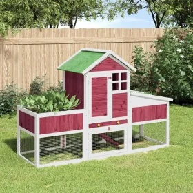 Conejera de madera maciza de pino roja 170x63x113 cm de , Jaulas y habitáculos para animales pequeños - Ref: Foro24-172295, P...