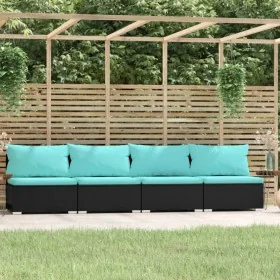 Sofá de 4 plazas con cojines ratán sintético negro de , Conjuntos de jardín - Ref: Foro24-317541, Precio: 435,43 €, Descuento: %