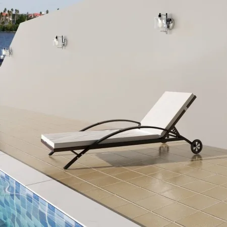 Tumbona con cojín y ruedas ratán sintético marrón de , Tumbonas - Ref: Foro24-42488, Precio: 147,61 €, Descuento: %