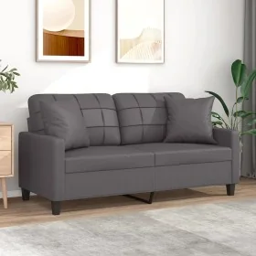 Sofá de 2 plazas con cojines cuero sintético gris 140 cm de , Sofás - Ref: Foro24-3200805, Precio: 194,86 €, Descuento: %