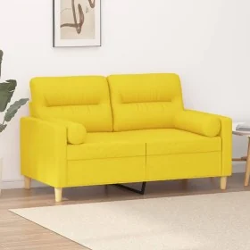 Sofá de 2 plazas con cojines tela amarillo claro 120 cm de , Sofás - Ref: Foro24-3200818, Precio: 193,35 €, Descuento: %
