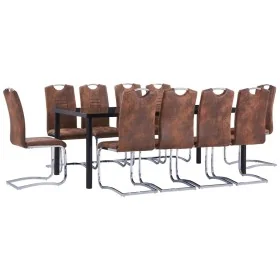 Juego de comedor 11 piezas piel de ante artificial marrón de , muebles para cocinas y comedores - Ref: Foro24-3053173, Precio...
