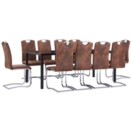 Juego de comedor 11 piezas piel de ante artificial marrón de , muebles para cocinas y comedores - Ref: Foro24-3053173, Precio...