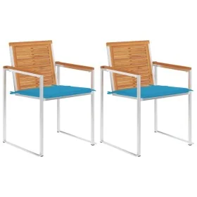 Sillas de jardín con cojines 2 uds madera maciza acacia y acero by , Garden chairs - Ref: Foro24-3061492, Price: 248,75 €, Di...