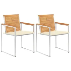 Sillas de jardín con cojines 2 uds madera maciza teca y acero de , Sillas de jardín - Ref: Foro24-3061517, Precio: 273,56 €, ...