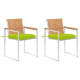 Sillas de jardín con cojines 2 uds madera maciza teca y acero de , Sillas de jardín - Ref: Foro24-3061541, Precio: 277,36 €, ...