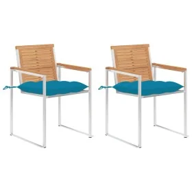 Sillas de jardín con cojines 2 uds madera maciza teca y acero de , Sillas de jardín - Ref: Foro24-3061534, Precio: 272,95 €, ...