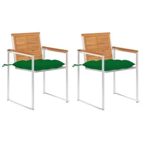 Sillas de jardín con cojines 2 uds madera maciza acacia y acero de , Sillas de jardín - Ref: Foro24-3061508, Precio: 259,05 €...