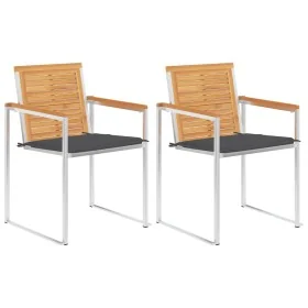 Sillas de jardín con cojines 2 uds madera maciza teca y acero de , Sillas de jardín - Ref: Foro24-3061515, Precio: 279,06 €, ...