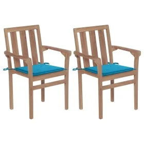 Sillas de jardín 2 unidades con cojines azul madera de teca de , Sillas de jardín - Ref: Foro24-3062212, Precio: 249,07 €, De...