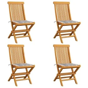 Sillas de jardín 4 uds madera de teca y cojines a cuadros gris von , Gartenstühle - Ref: Foro24-3062582, Preis: 243,75 €, Rab...