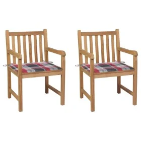 Sillas de jardín 2 uds madera de teca y cojines a cuadros rojos de , Sillas de jardín - Ref: Foro24-3062743, Precio: 295,55 €...