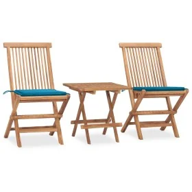Set comedor de jardín plegable 3 piezas madera de teca cojines de , Conjuntos de jardín - Ref: Foro24-3063202, Precio: 161,17...