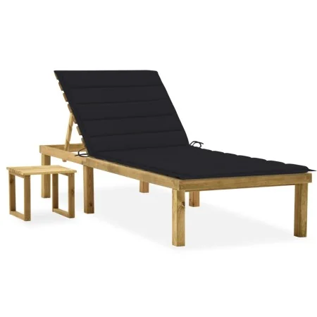 Tumbona de jardín con mesa y cojín de madera de pino impregnada by , Loungers - Ref: Foro24-3065841, Price: 131,65 €, Discoun...