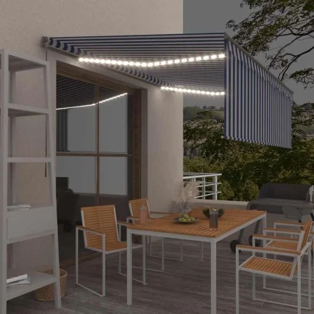 Toldo manual retráctil con persiana y LED azul y blanco 4,5x3 m by , Awnings - Ref: Foro24-3069441, Price: 412,48 €, Discount: %