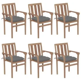 Sillas de jardín apilables 6 uds madera maciza teca con cojines de , Sillas de jardín - Ref: Foro24-3073422, Precio: 755,74 €...