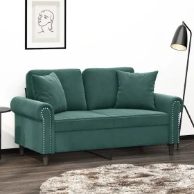 Sofá de 2 plazas con cojines terciopelo verde oscuro 120 cm de , Sofás - Ref: Foro24-3200937, Precio: 277,39 €, Descuento: %