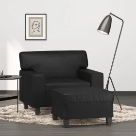 Sillón con taburete cuero sintético negro 60 cm de , Sofás - Ref: Foro24-3201159, Precio: 207,61 €, Descuento: %
