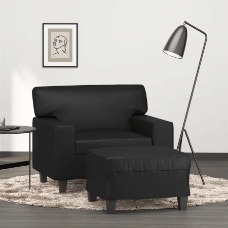 Sillón con taburete cuero sintético negro 60 cm de , Sofás - Ref: Foro24-3201159, Precio: 207,61 €, Descuento: %