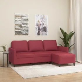 Sofá de 3 plazas con taburete cuero sintético rojo tinto 180 cm de , Sofás - Ref: Foro24-3201125, Precio: 292,54 €, Descuento: %
