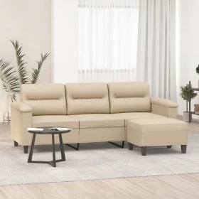 Sofá de 3 plazas y taburete tela microfibra crema 180 cm de , Sofás - Ref: Foro24-3201235, Precio: 386,01 €, Descuento: %
