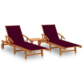 Tumbonas con mesa y cojines 2 uds madera maciza de acacia de , Tumbonas - Ref: Foro24-3077354, Precio: 469,55 €, Descuento: %