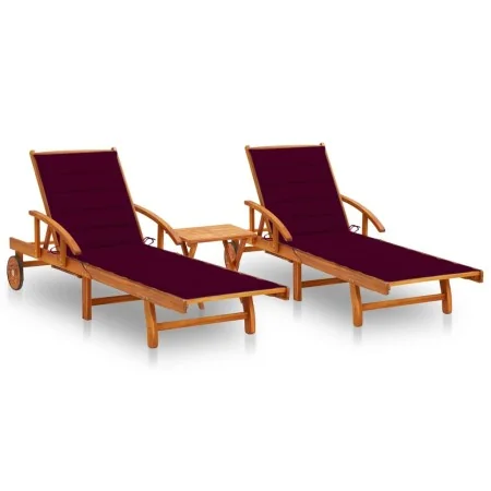 Tumbonas con mesa y cojines 2 uds madera maciza de acacia by , Loungers - Ref: Foro24-3077354, Price: 469,55 €, Discount: %
