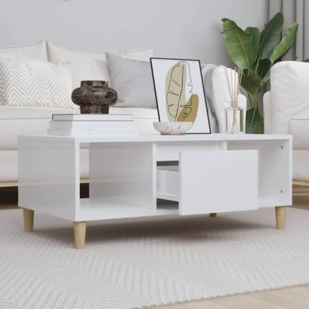 Mesa de centro madera contrachapada blanco brillo 90x50x36,5 cm de , Mesas de centro - Ref: Foro24-821062, Precio: 49,21 €, D...
