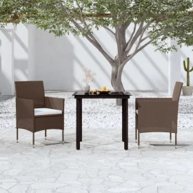 Juego de comedor de jardín 3 piezas con cojines marrón y negro de , Conjuntos de jardín - Ref: Foro24-3099299, Precio: 224,13...