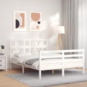 Weißer Massivholzbettrahmen mit Kopfteil 120x200 cm von vidaXL, Betten und Lattenroste - Ref: Foro24-3194827, Preis: 123,57 €...