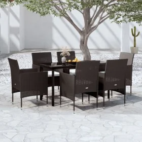 Juego de comedor de jardín 7 piezas con cojines negro de , Conjuntos de jardín - Ref: Foro24-3099284, Precio: 488,89 €, Descu...