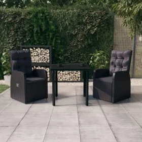 Juego de comedor de jardín 3 piezas con cojines negro de , Conjuntos de jardín - Ref: Foro24-3099479, Precio: 401,66 €, Descu...