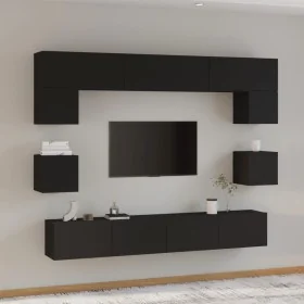 Set de muebles para TV 8 piezas madera contrachapada negro de , Muebles TV - Ref: Foro24-3114415, Precio: 300,89 €, Descuento: %
