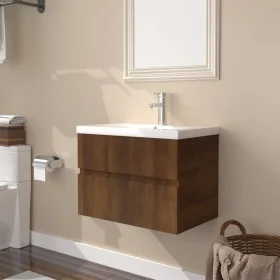 Mueble de baño con lavabo madera contrachapada marrón roble de , Tocadores de baño - Ref: Foro24-3152869, Precio: 159,91 €, D...