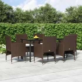Juego de comedor de jardín 7 piezas con cojines marrón y negro de , Conjuntos de jardín - Ref: Foro24-3156613, Precio: 533,22...