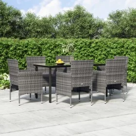 Juego de comedor de jardín 7 piezas con cojines gris y negro de , Conjuntos de jardín - Ref: Foro24-3156605, Precio: 521,44 €...
