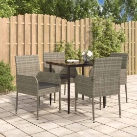 Set comedor jardín 5 pzas y cojines ratán sintético negro gris de , Conjuntos de jardín - Ref: Foro24-3185150, Precio: 319,40...
