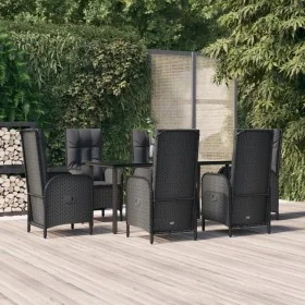 Set de comedor de jardín 7 pzas y cojines ratán sintético negro de , Conjuntos de jardín - Ref: Foro24-3185192, Precio: 1,00 ...