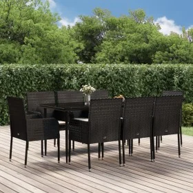 Set de comedor de jardín 9 pzas y cojines ratán sintético negro de , Conjuntos de jardín - Ref: Foro24-3185146, Precio: 605,4...