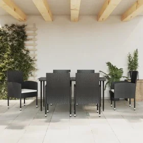 Juego de comedor de jardín 7 pzas ratán sintético y acero negro de , Conjuntos de jardín - Ref: Foro24-3203309, Precio: 404,4...