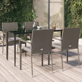Set comedor jardín 5 pzas y cojines ratán sintético negro gris de , Conjuntos de jardín - Ref: Foro24-3185127, Precio: 355,95...