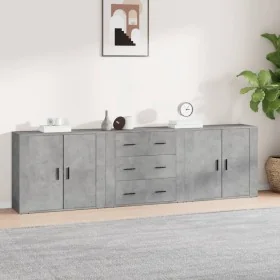 Aparadores 3 piezas madera contrachapada gris cemento by , Sideboards - Ref: Foro24-3185403, Price: 255,26 €, Discount: %