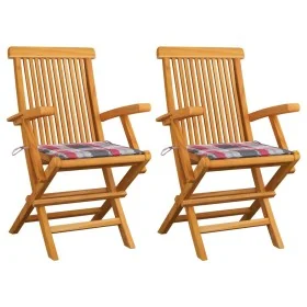 Sillas de jardín 2 uds madera teca con cojines a cuadros rojos by , Garden chairs - Ref: Foro24-3062500, Price: 179,21 €, Dis...
