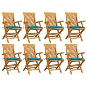 Sillas de jardín 8 uds madera maciza de teca con cojines azules de , Sillas de jardín - Ref: Foro24-3072893, Precio: 625,81 €...