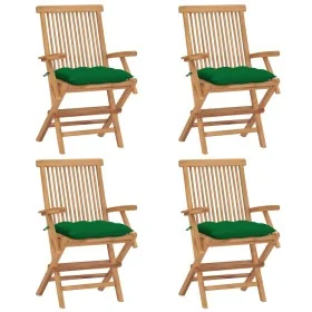 Sillas de jardín 4 uds madera maciza de teca con cojines verdes de , Sillas de jardín - Ref: Foro24-3065637, Precio: 341,80 €...