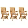 Sillas de jardín 3 uds madera teca con cojines a cuadros grises de , Sillas de jardín - Ref: Foro24-3062528, Precio: 231,09 €...