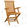 Sillas de jardín 3 uds madera teca con cojines a cuadros grises de , Sillas de jardín - Ref: Foro24-3062528, Precio: 231,09 €...
