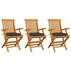 Sillas de jardín 3 uds madera teca con cojines gris taupe de , Sillas de jardín - Ref: Foro24-3062537, Precio: 231,42 €, Desc...