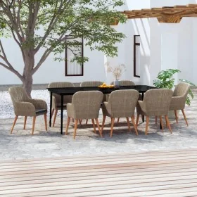 Juego de comedor de jardín 9 piezas y cojines marrón de , Conjuntos de jardín - Ref: Foro24-3099528, Precio: 1,00 €, Descuent...