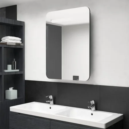 Armario de baño con espejo y LED gris 60x11x80 cm de , Tocadores de baño - Ref: Foro24-326505, Precio: 155,21 €, Descuento: %